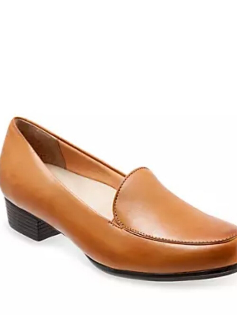 Trotters Monarch Tan Leather Slip-On Loafers Comfort Block Heel Size 8W